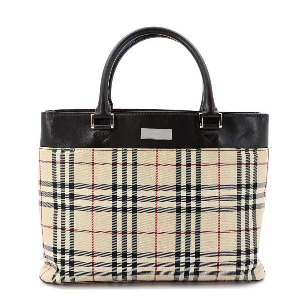 Burberry Nova Check Handbag, Canvas and Leather, Beige Dark Brown.